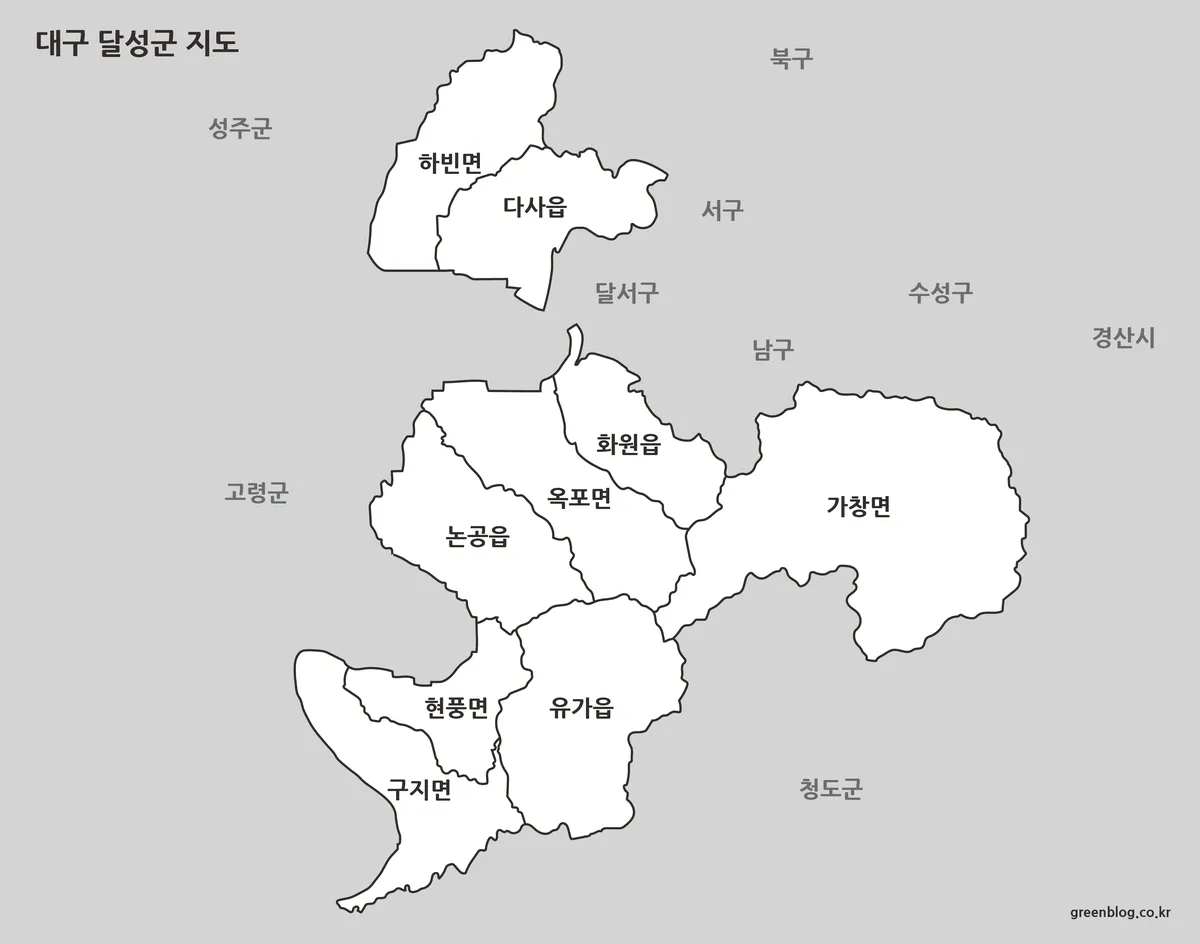 대구 달성군 흑백 지도