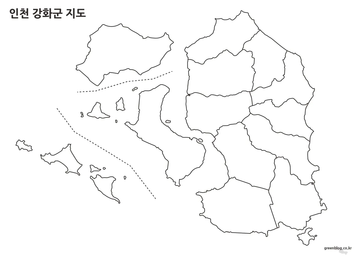 외곽선 중심으로 구성된 강화군 행정 지도 이미지