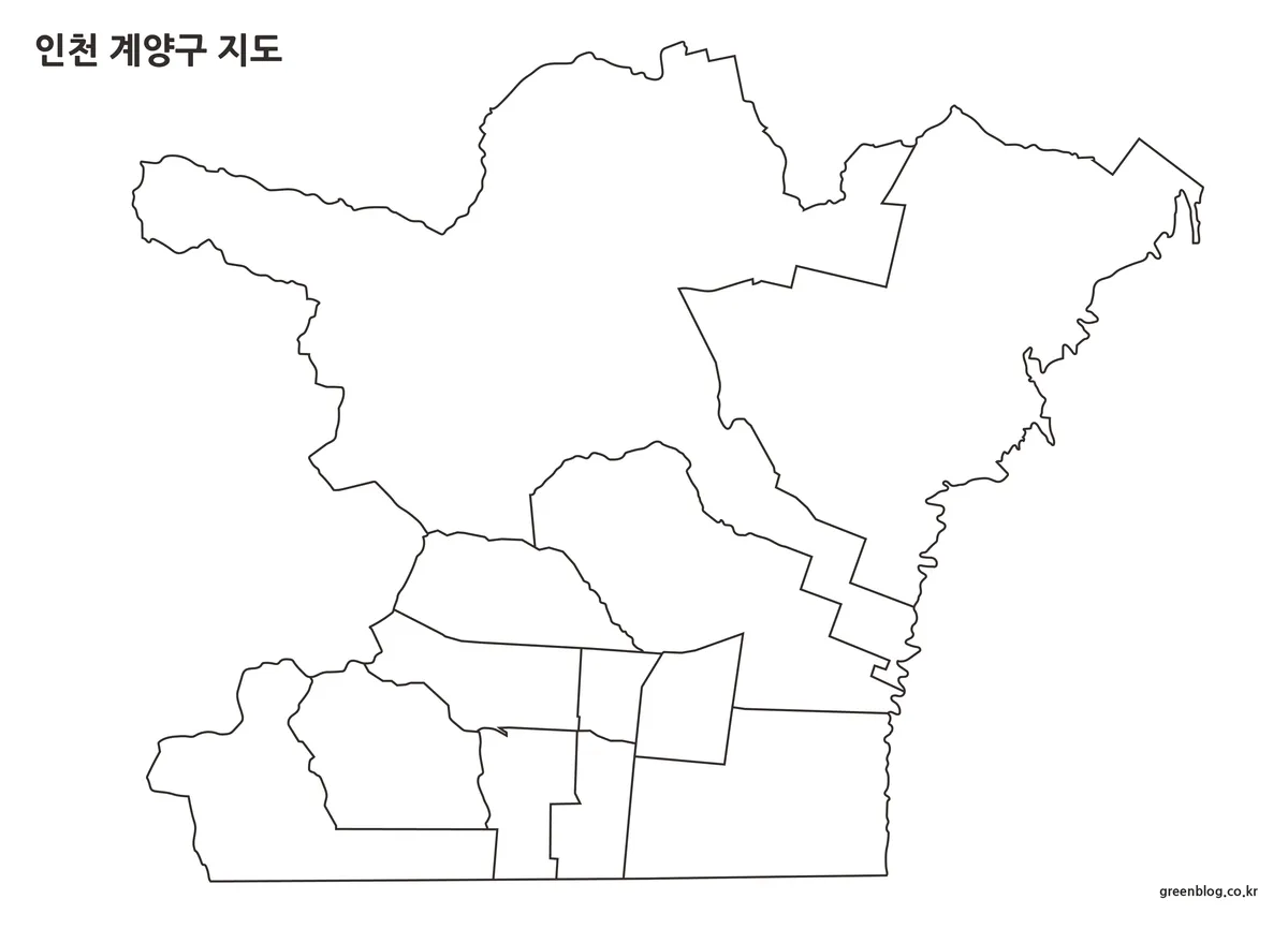 행정구역 외곽선만 표시된 인천 계양구 윤곽선 지도 이미지