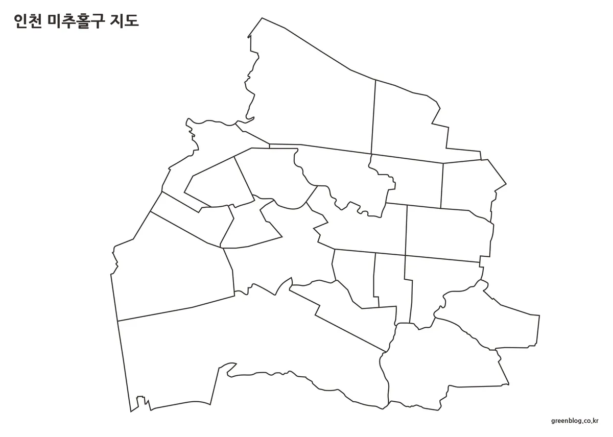 인천 미추홀구 행정구역 윤곽선만 표시된 지도