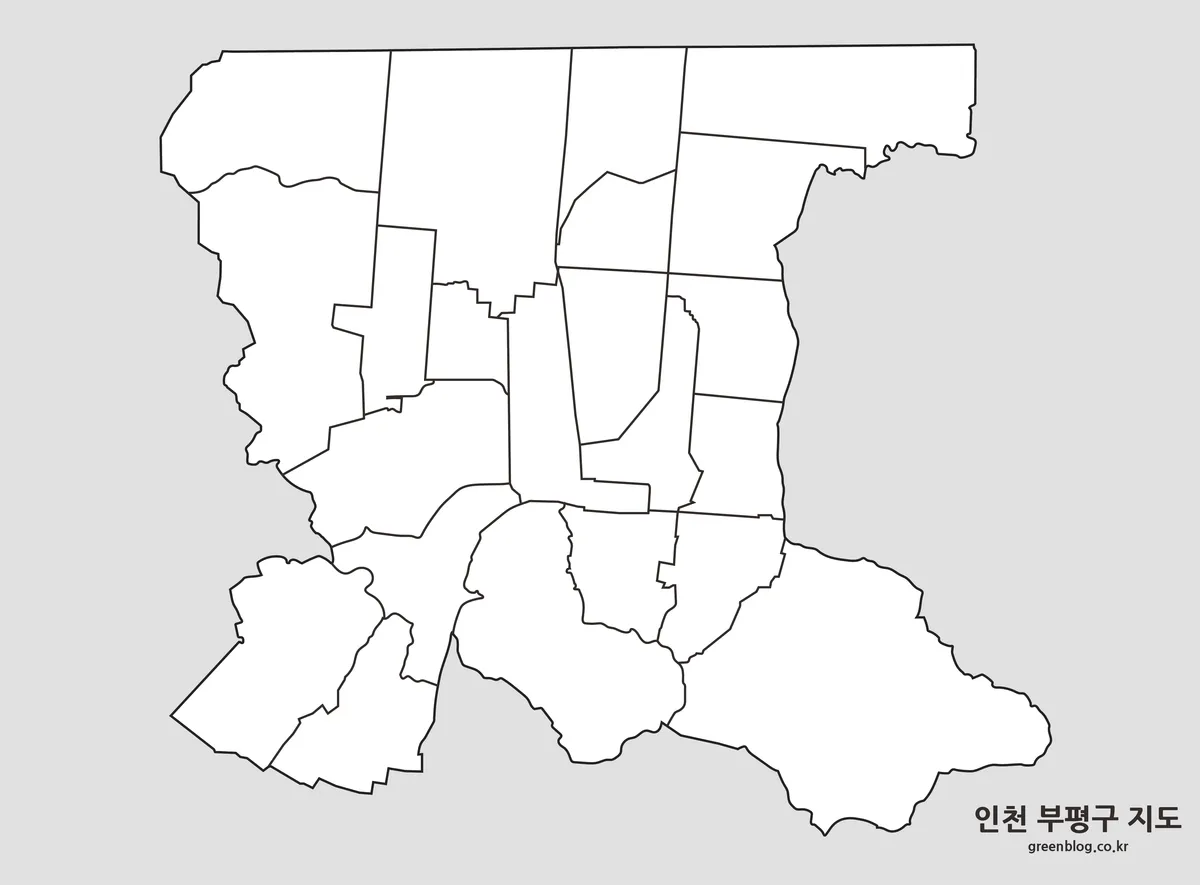 외곽선만 표현된 인천 부평구 윤곽선 지도 이미지