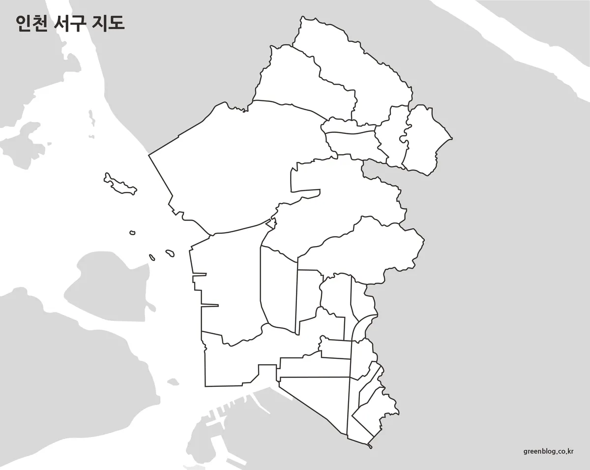행정구역 외곽선만 남긴 인천 서구 윤곽선 지도 이미지