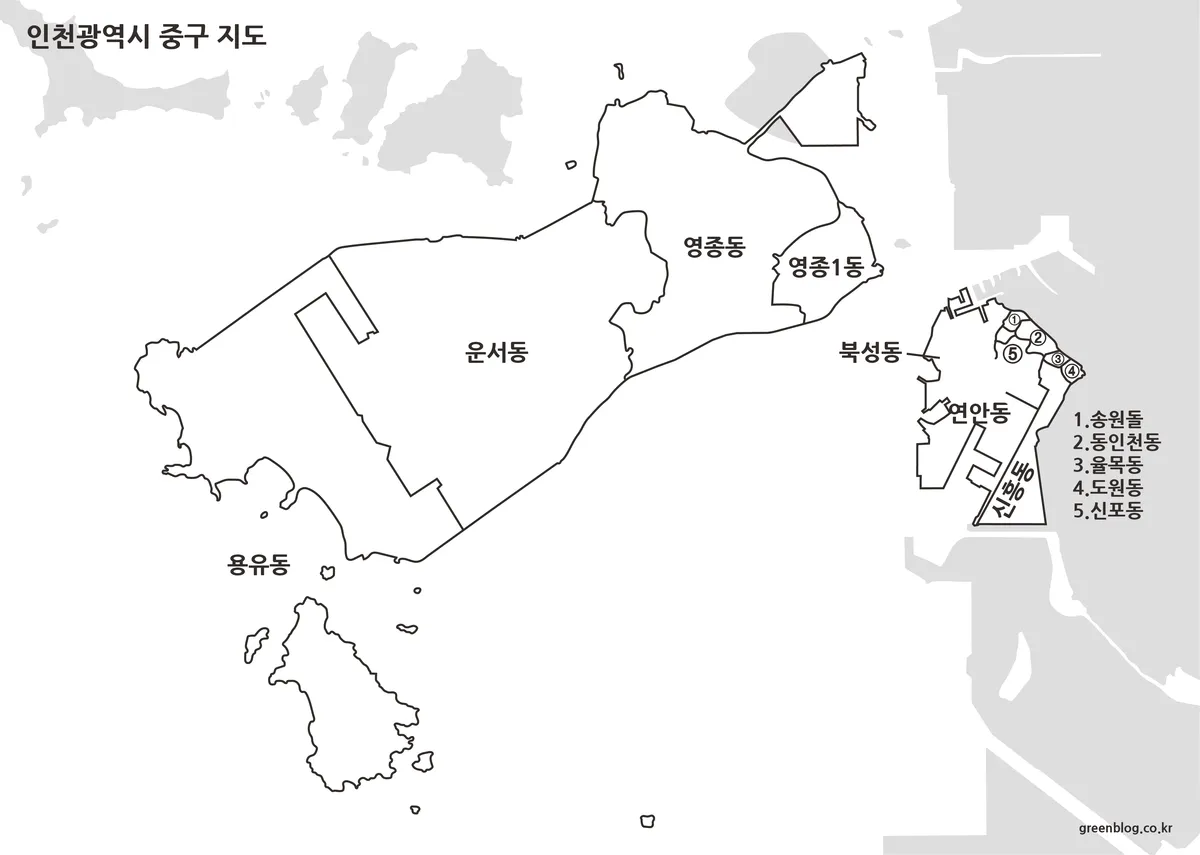 인천 중구 흑백 지도