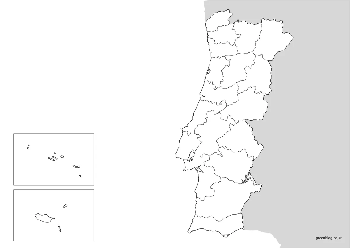 An outline-only map of Portugal showing regional borders with no text or color.