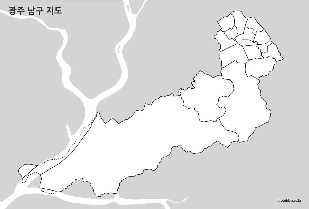 행정 구역 외곽선만 남긴 광주 남구 윤곽선 지도