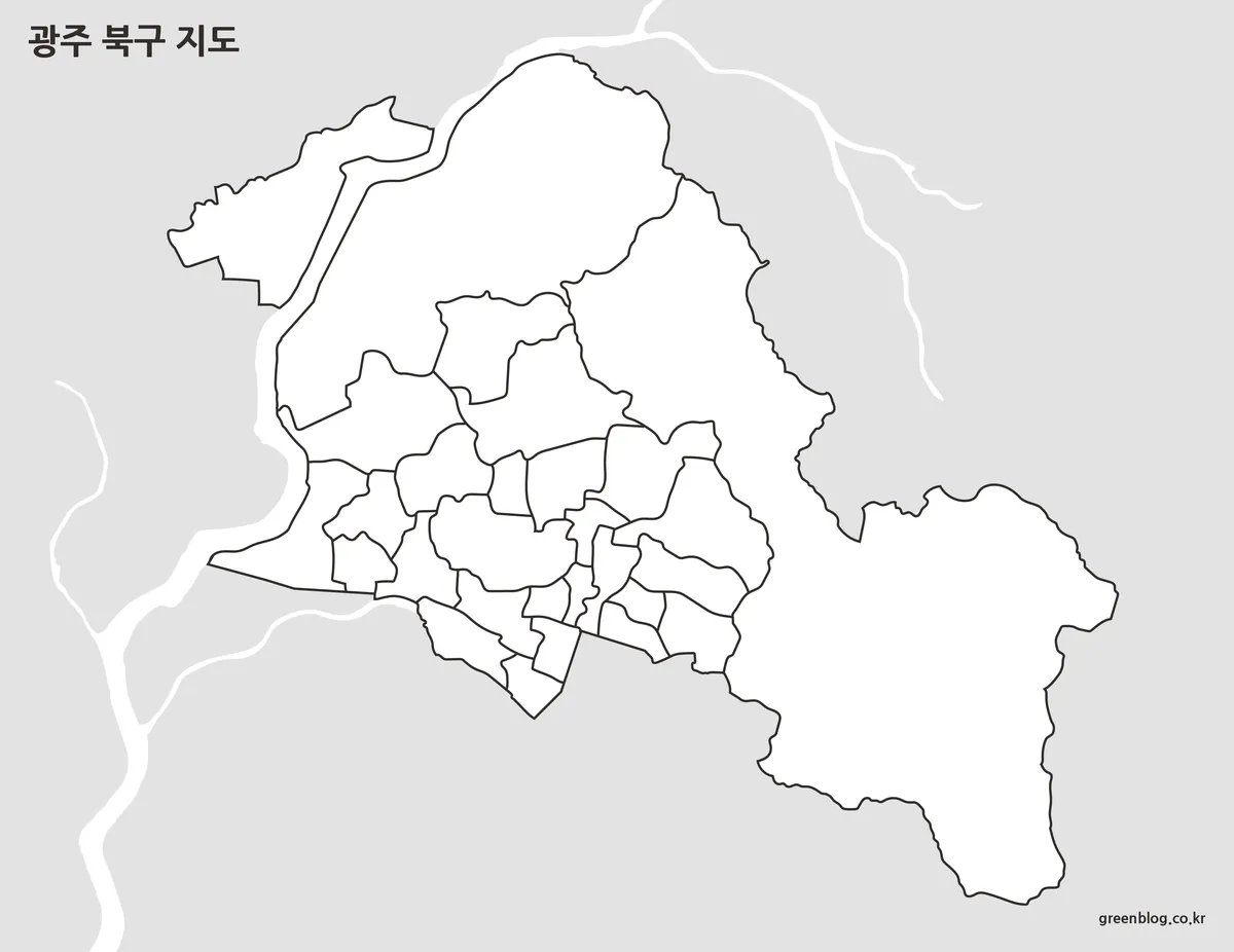 행정 구역 외곽선만 남긴 광주 북구 지도