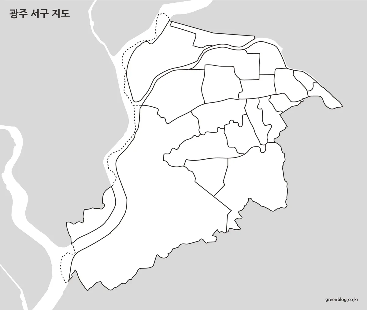 행정 구역 외곽선만 남긴 광주 서구 윤곽선 지도