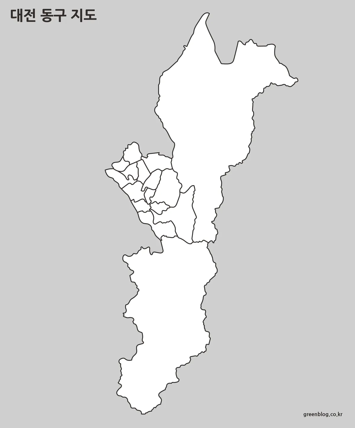 행정 구역 외곽선만 남긴 대전 동구 윤곽선 지도 이미지