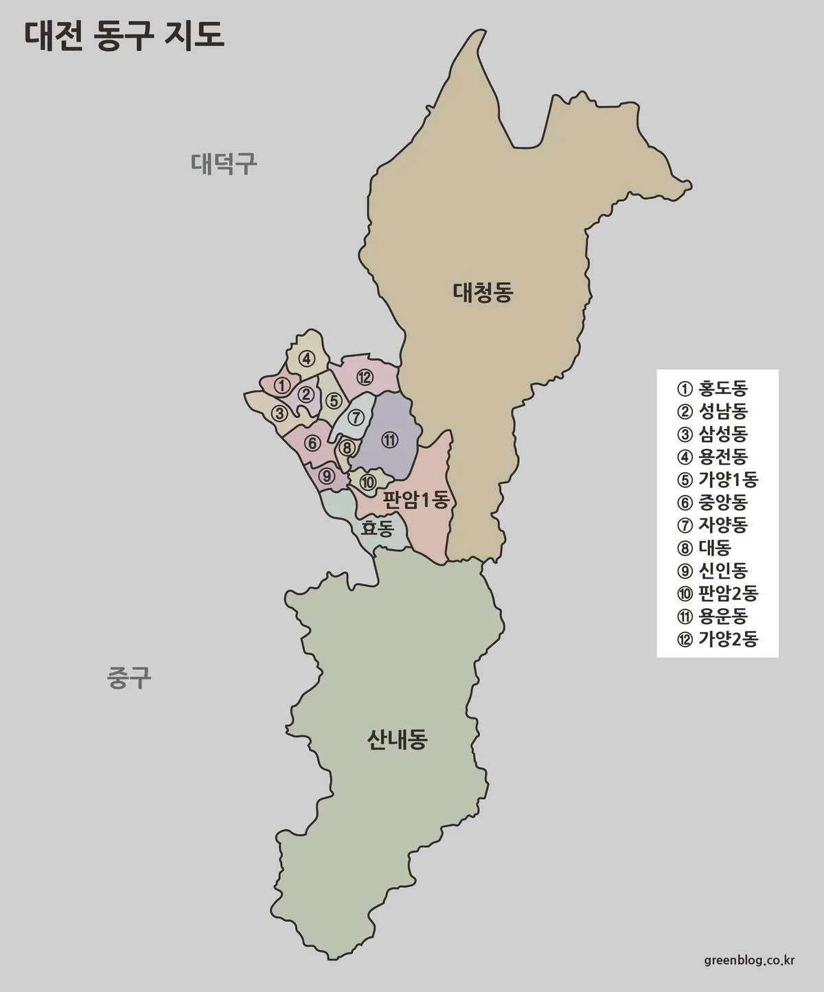 대전 동구 행정동이 색상으로 구분된 전체 지도 이미지