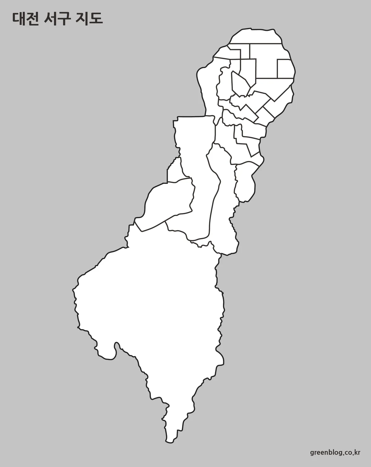 외곽선만 남긴 대전 서구 행정 구역 윤곽선 지도 이미지