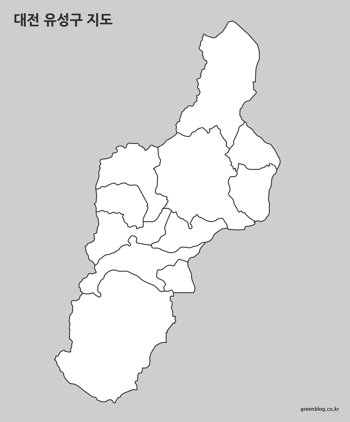 외곽선만 표시된 대전 유성구 윤곽선 지도 이미지
