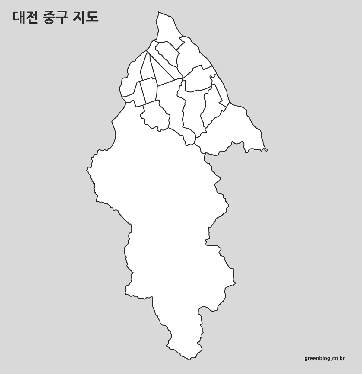 대전 중구 행정 구역 외곽선만 남긴 윤곽선 지도 이미지