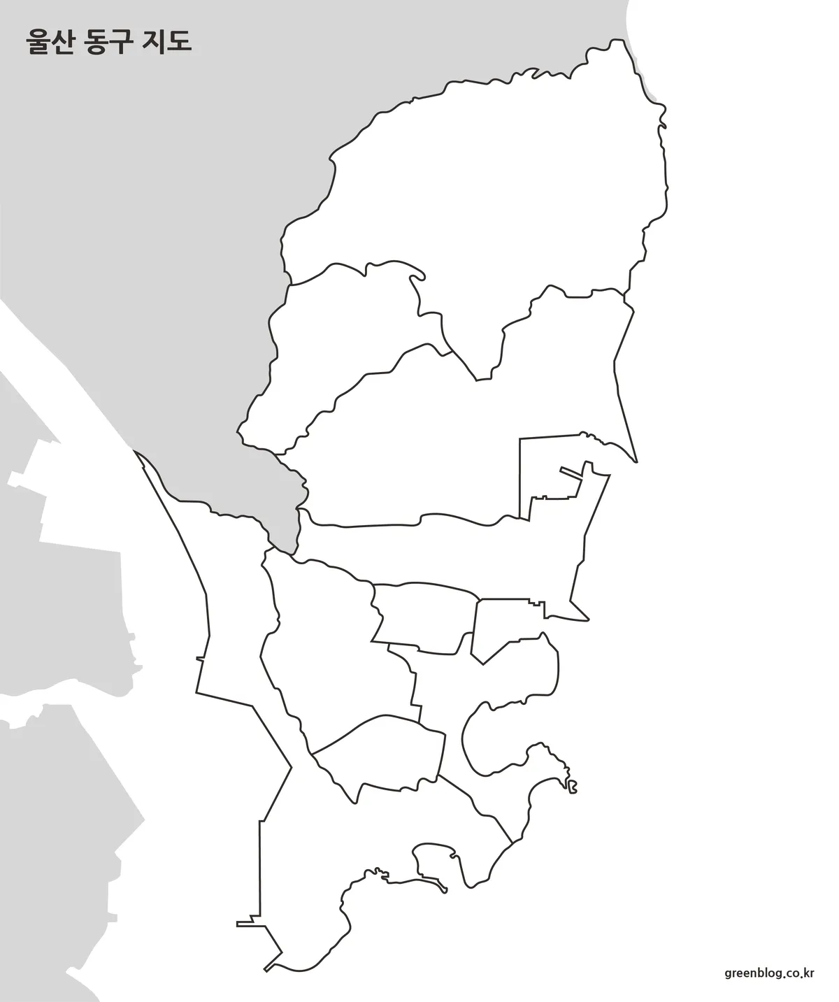 텍스트 없이 행정동 외곽선만 표시된 울산 동구 지도