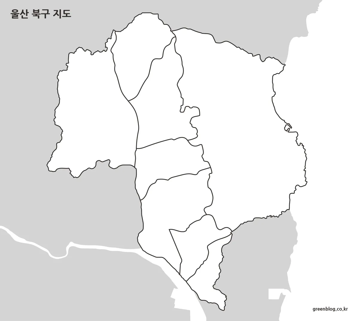 울산 북구 행정동 외곽선만 남긴 윤곽선 지도 이미지