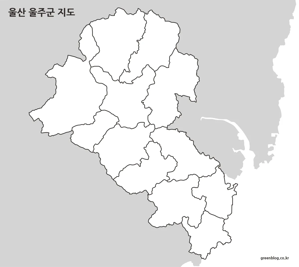 울산 울주군 행정구역 외곽선만 정리한 윤곽선 지도 이미지