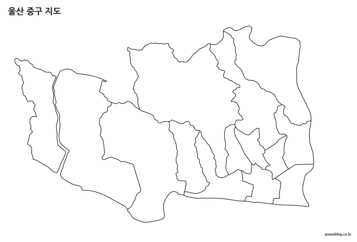 행정동 외곽선만 표시된 울산 중구 윤곽선 지도