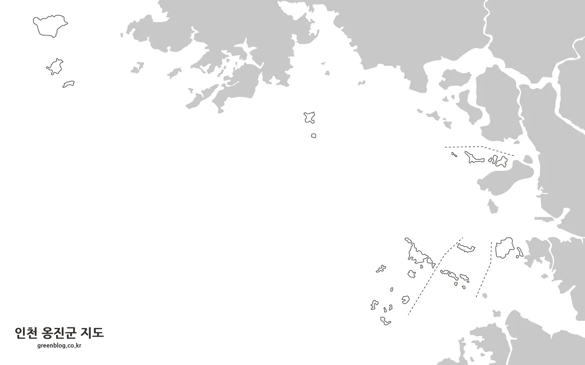 섬 외곽선 중심으로 단순화된 인천 옹진군 윤곽선 지도