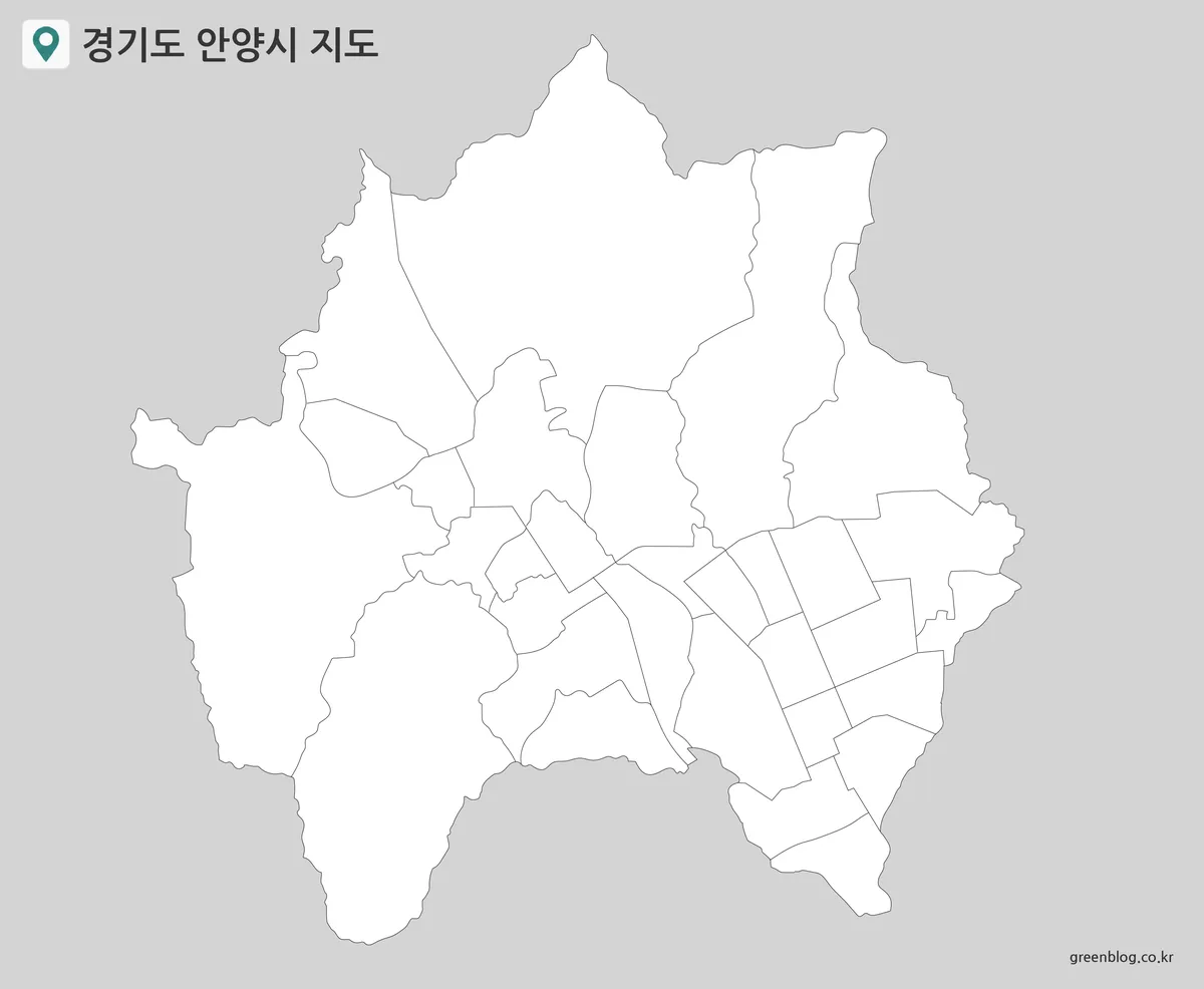 안양시 지도 외곽선과 만안구 동안구 행정동 경계만 남긴 자료