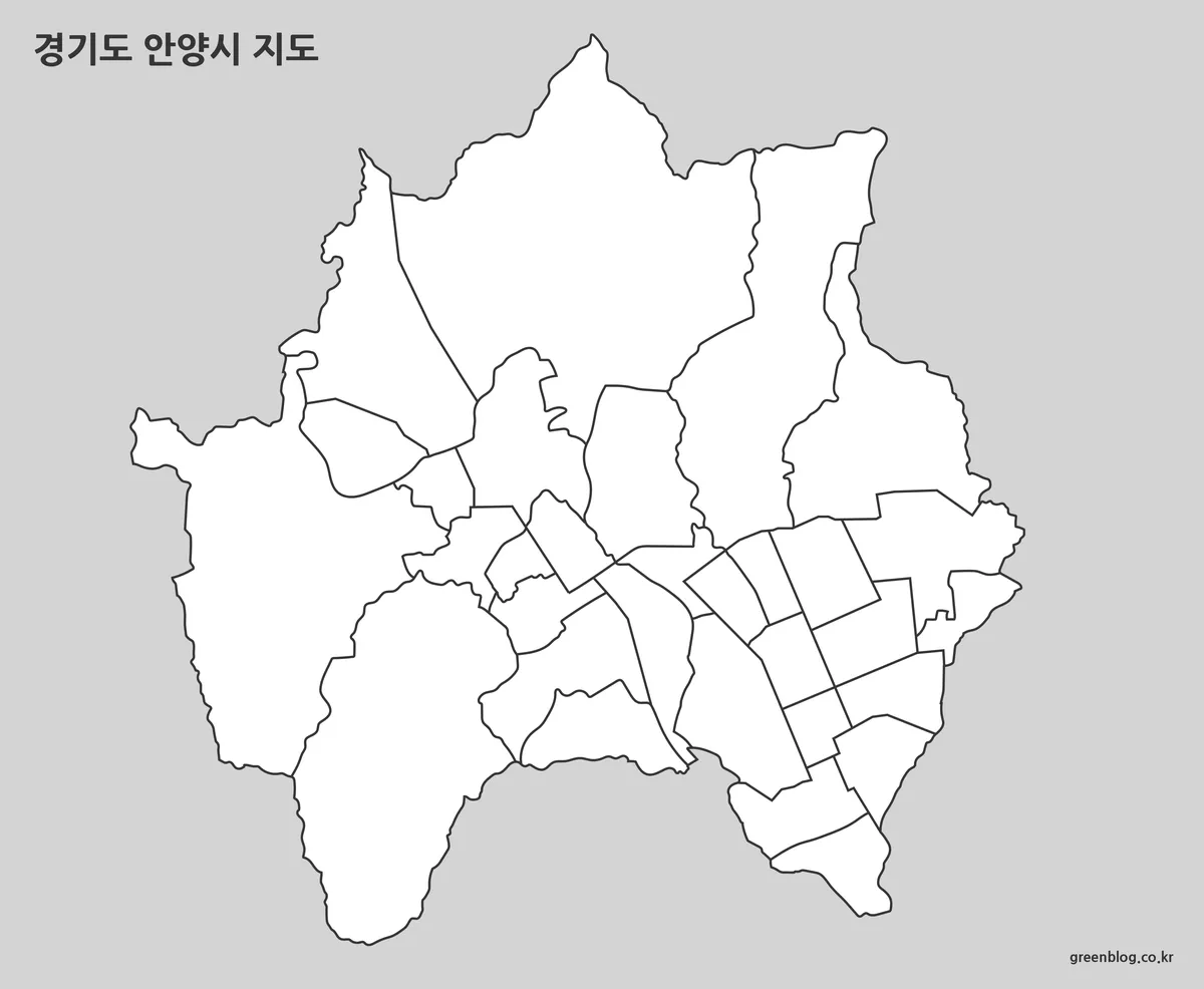 색상과 텍스트 없이 행정 경계선만 표시된 안양시 지도
