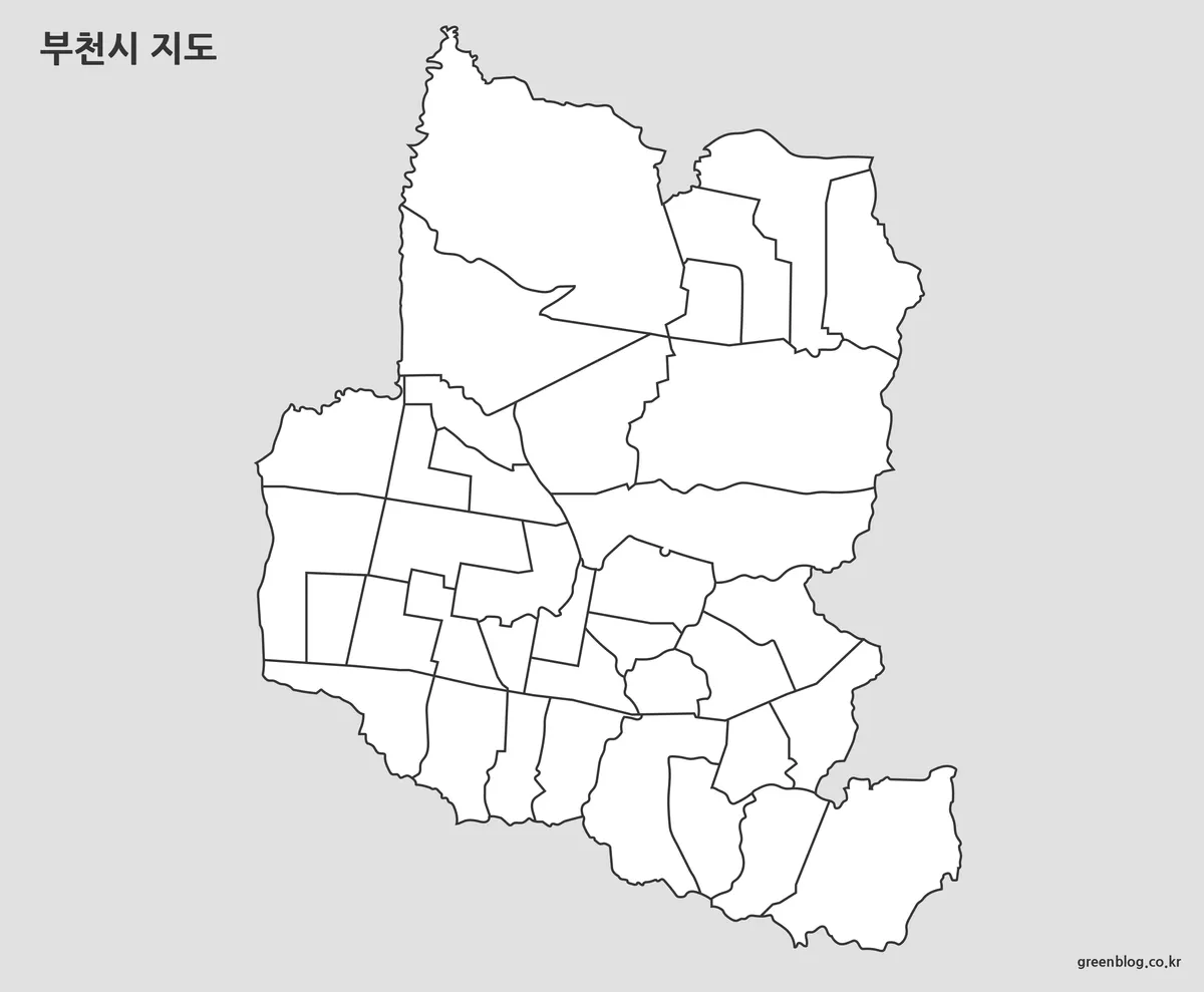 행정동 경계선만 남아 있는 빈 형태의 부천시 지도 이미지