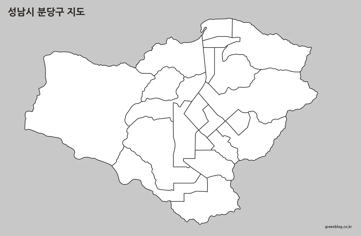 텍스트와 색상을 제거한 성남시 분당구 윤곽선 편집용 지도 이미지