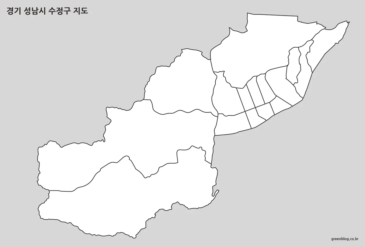 성남시 수정구 행정동 윤곽선만 정리된 편집용 지도