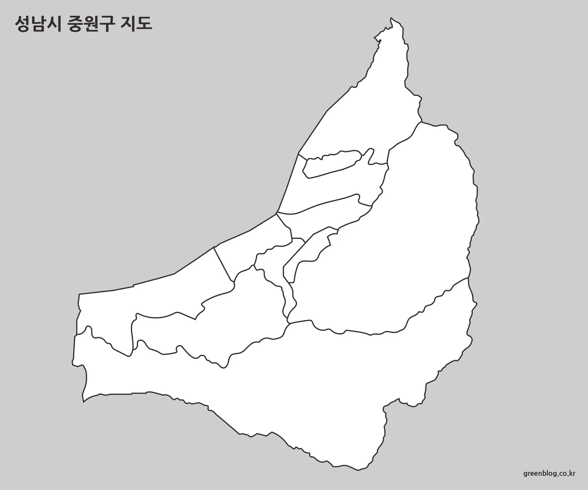 성남시 중원구 외곽과 행정동 경계만 남긴 윤곽선 지도 이미지