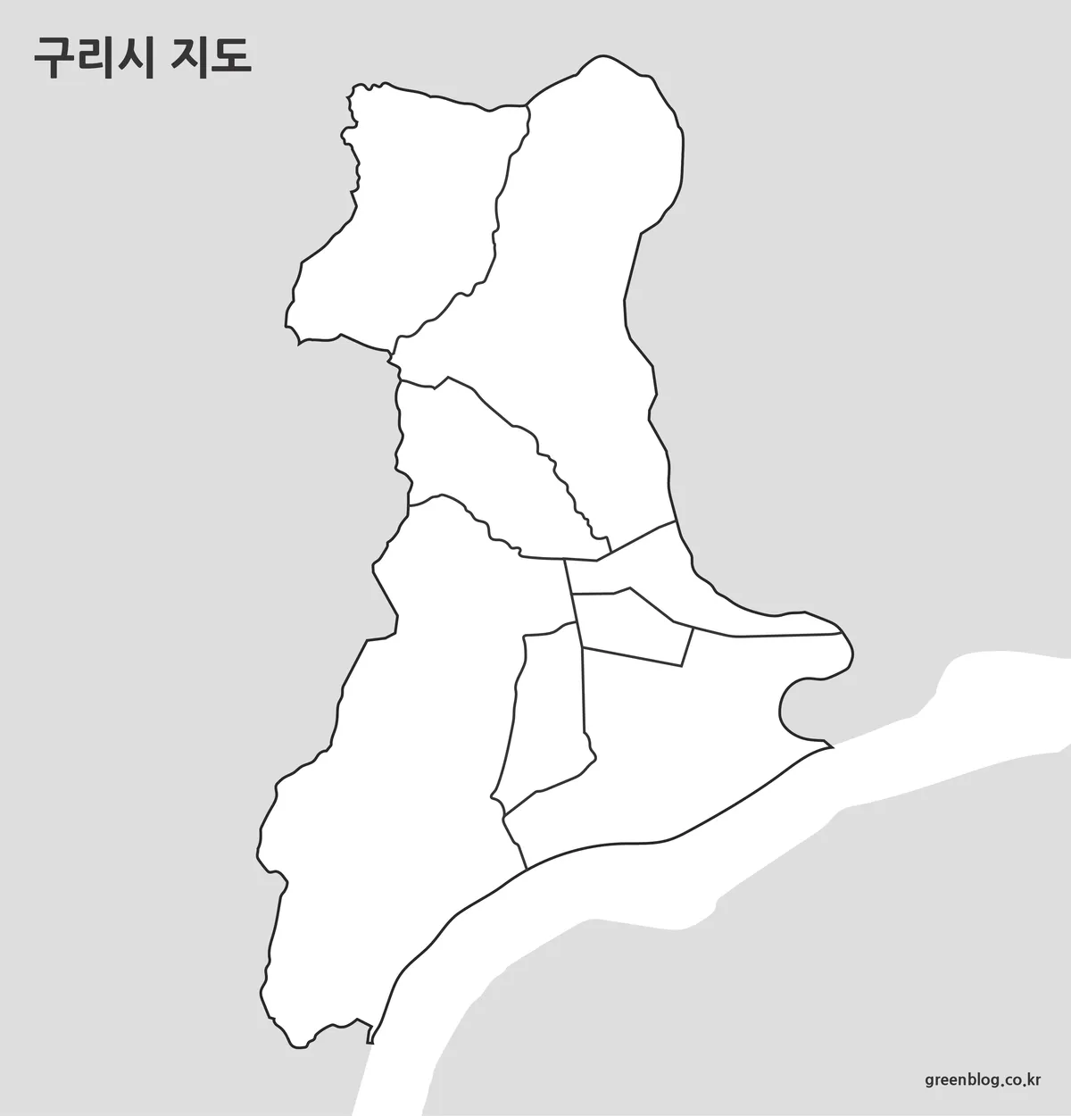 텍스트와 색상을 제거한 구리시 윤곽선 지도