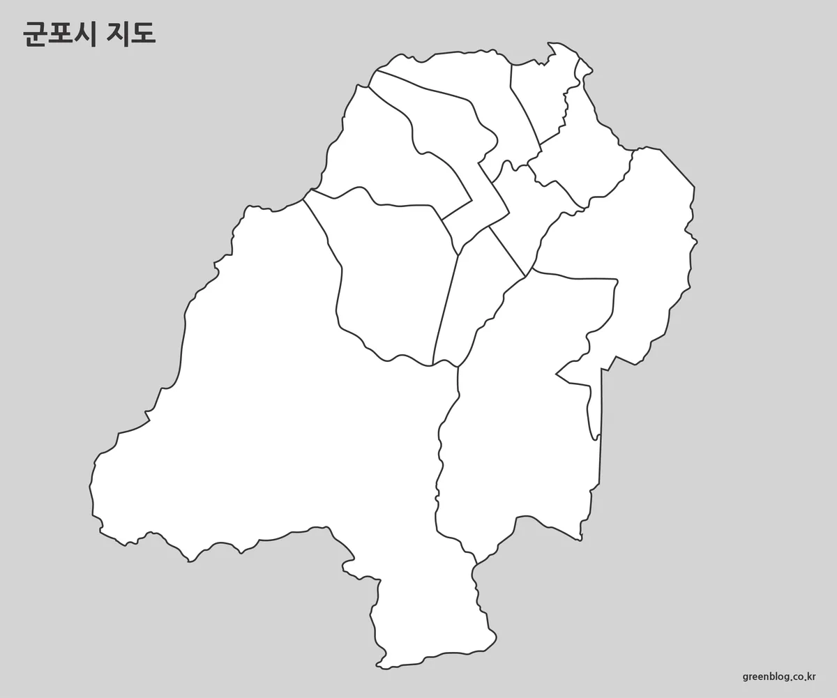 군포시 윤곽선 지도 경계선만 있는 편집용 이미지