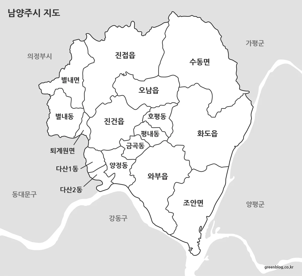 남양주시 지도 기본 흑백 버전