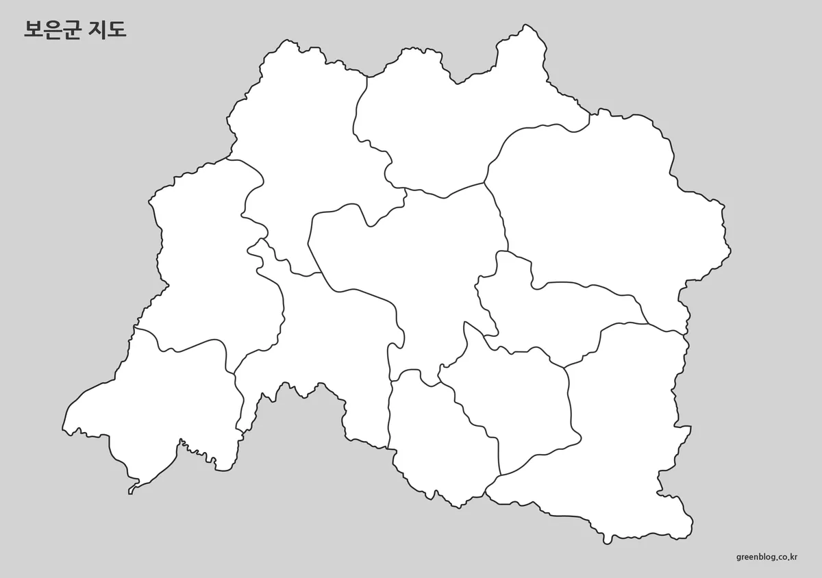 보은군 경계선만 있는 윤곽선 지도 이미지