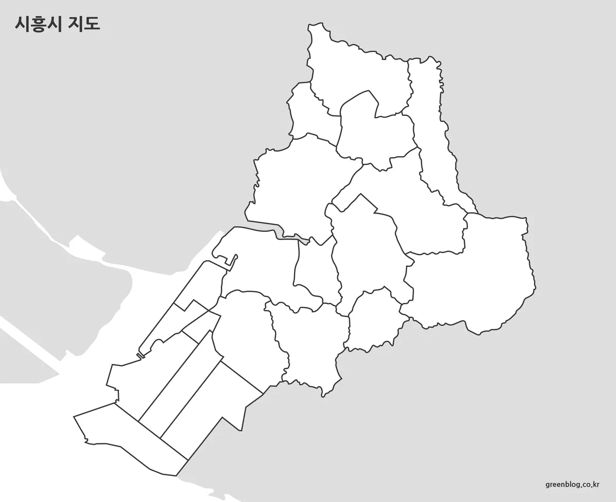 경계선만 표시된 시흥시 지도 윤곽선 버전