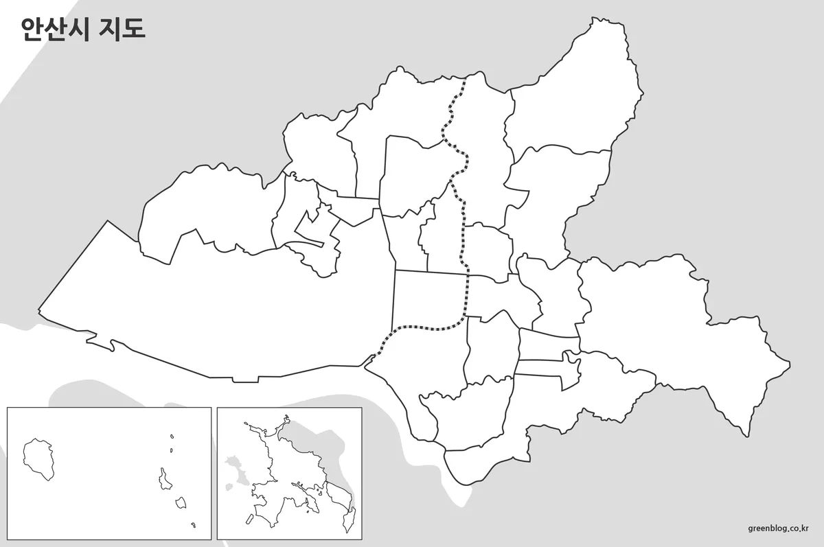 안산시 윤곽선 지도 라인 지도 이미지