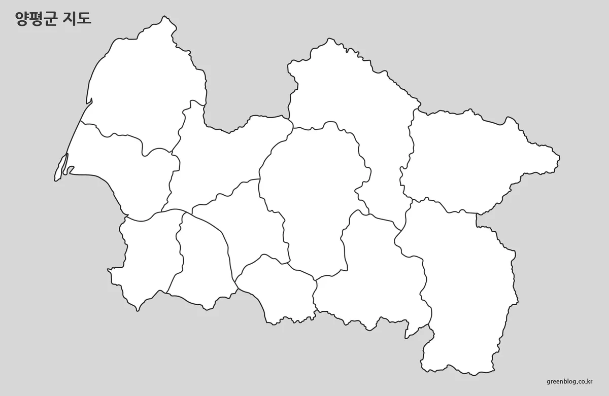 텍스트와 색상이 제거된 양평군 경계 지도
