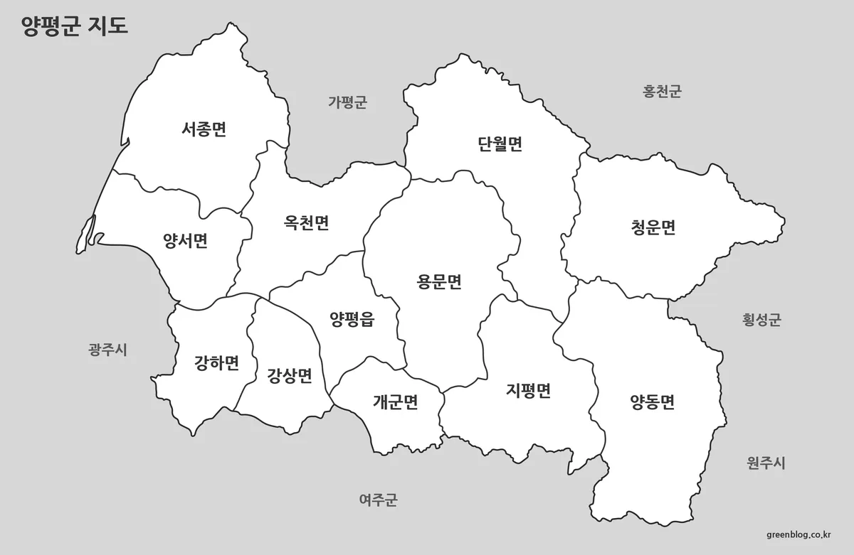 색상을 제거하고 경계만 강조한 양평군 지도