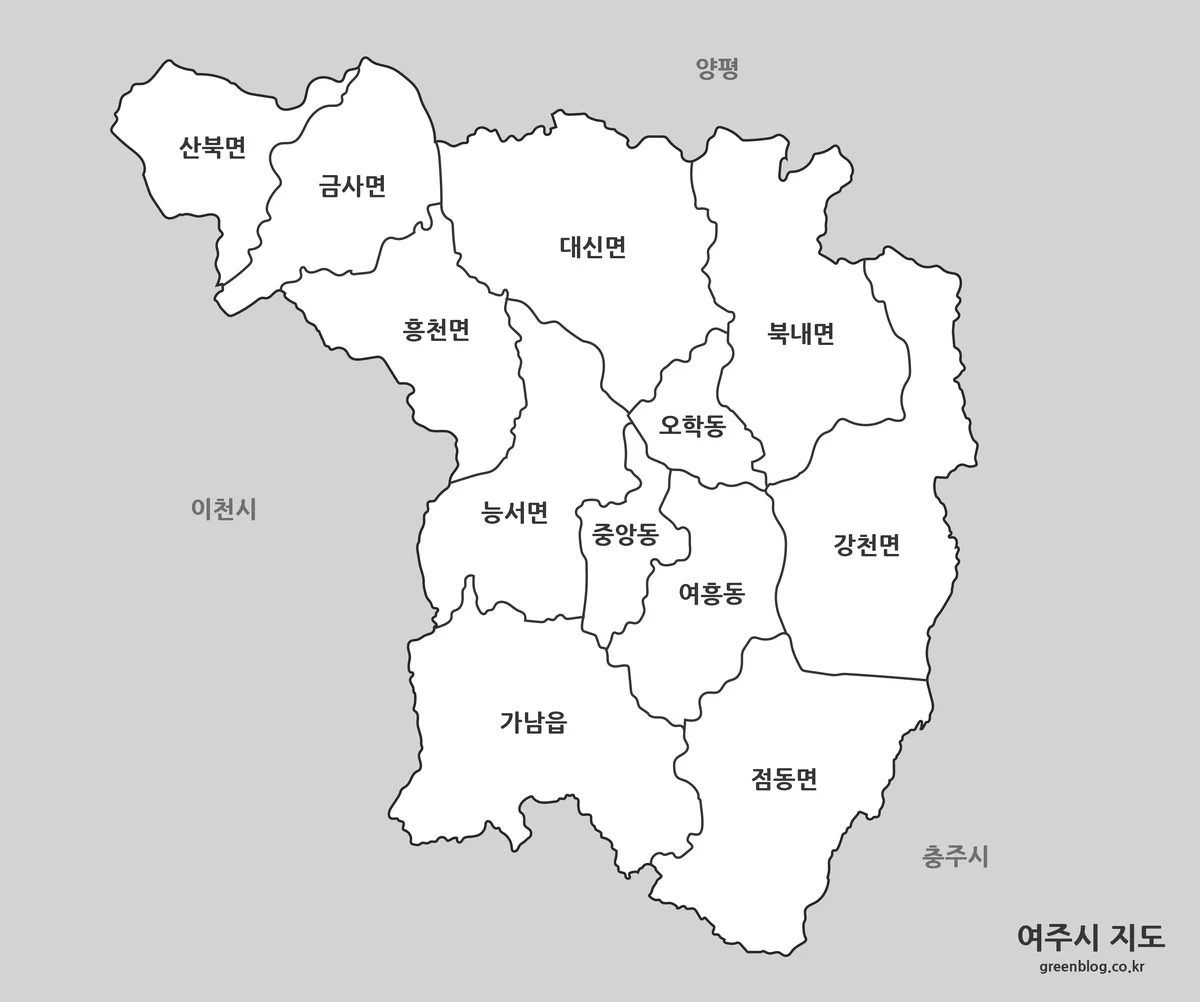 색상을 제거하고 경계만 강조한 여주시 지도