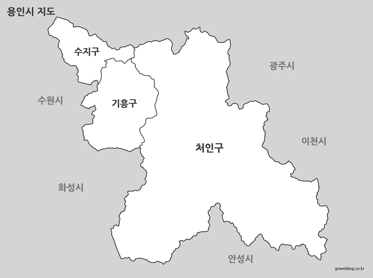 용인시 행정구역이 흑백으로 표시된 프린트용 지도