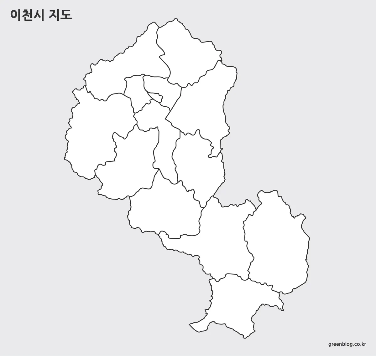 경계선만 남아 있는 빈 형태의 이천시 지도