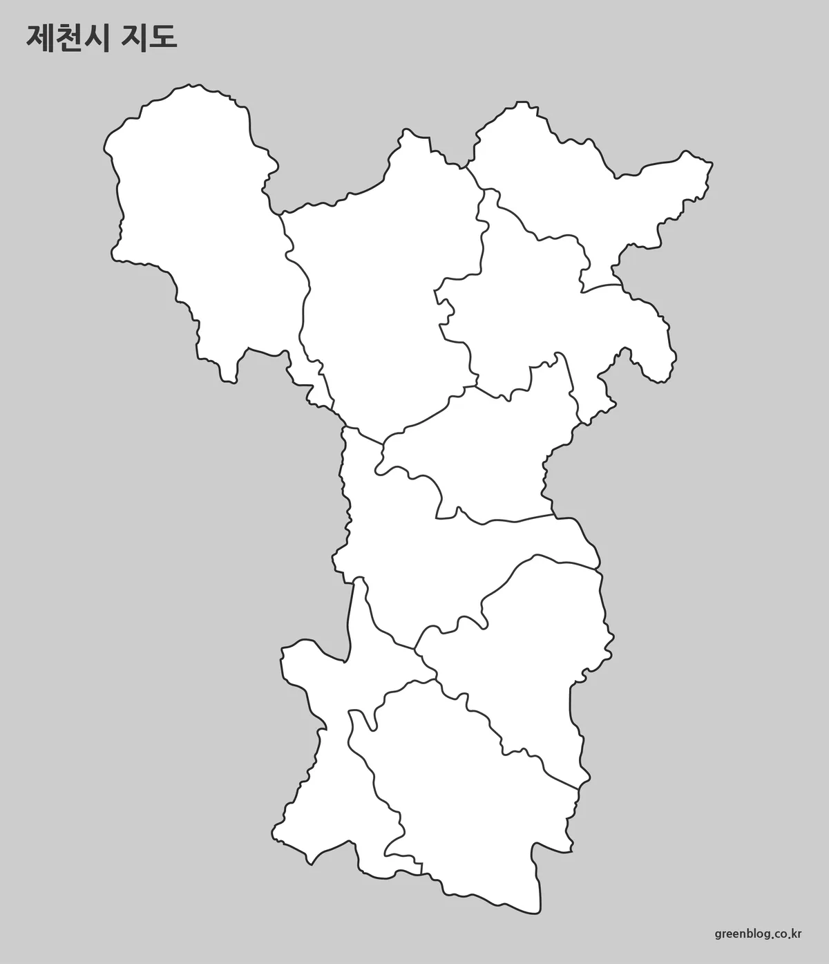제천시 경계선만 표시된 윤곽선 지도