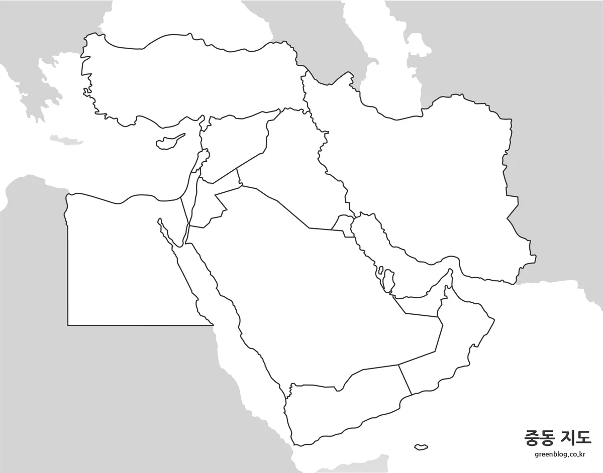국가 경계선만 표시된 중동 지도