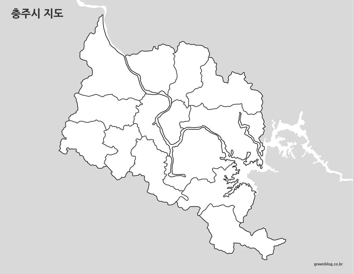 충주시 경계선만 표시된 윤곽선 지도