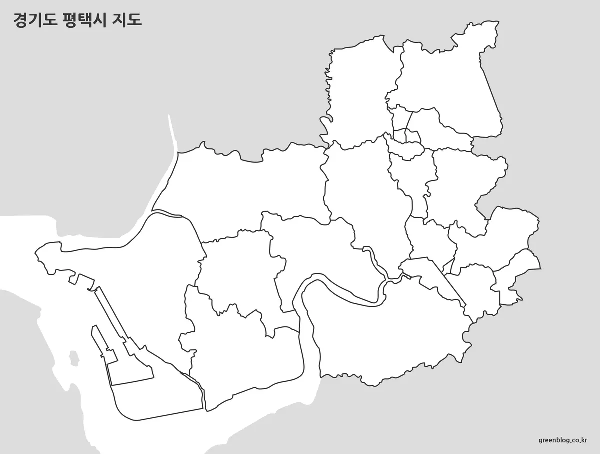 선만 남긴 평택시 윤곽선 지도 편집용 이미지