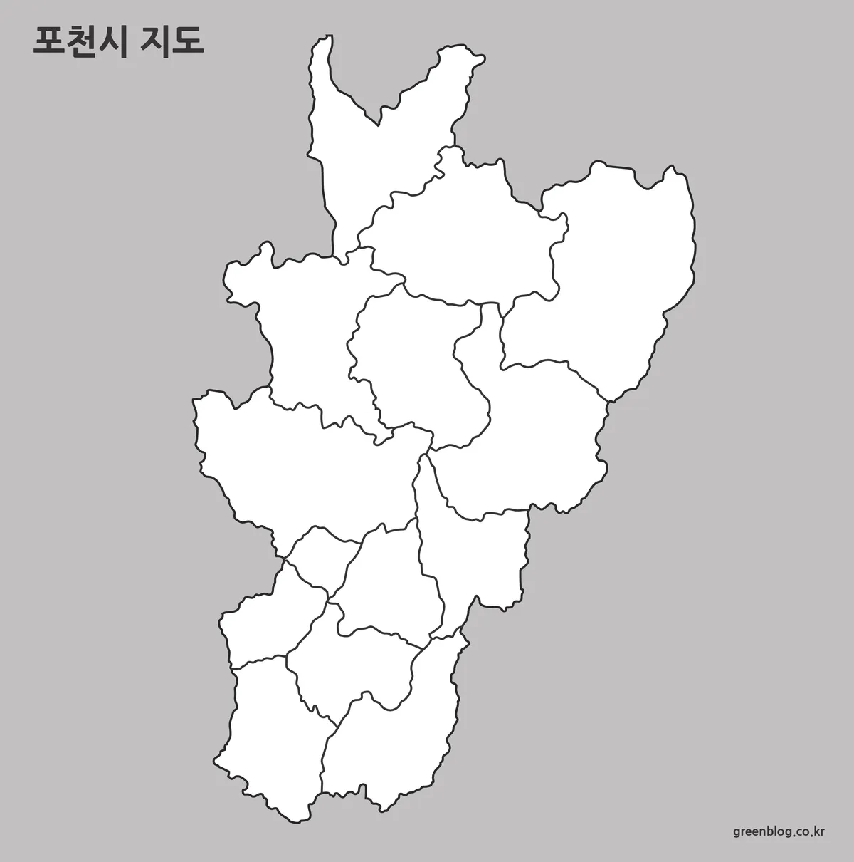 포천시 행정구역 경계만 표시된 단순 윤곽선 지도