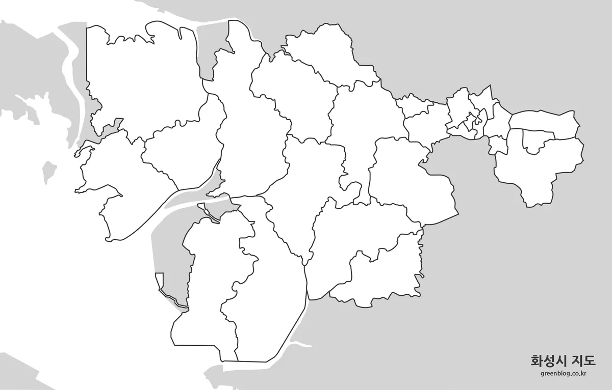 경계선만 남아 있는 빈 형태의 화성시 지도