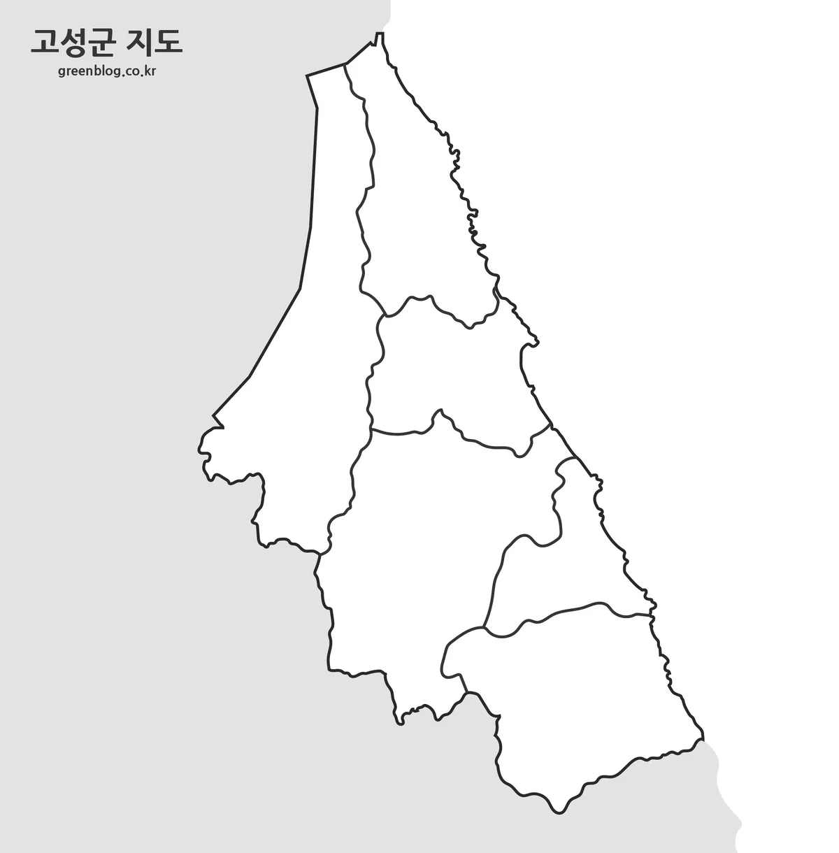 선만 남겨 편집과 색칠 작업에 쓰기 좋은 강원도 고성군 지도 이미지