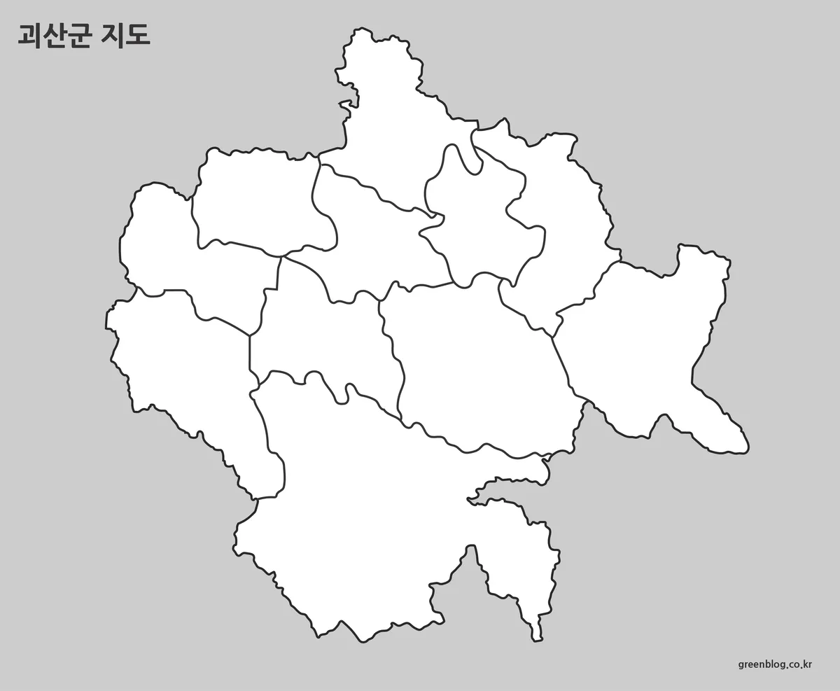 괴산군 윤곽선 지도 편집용 데이터 표시용 이미지