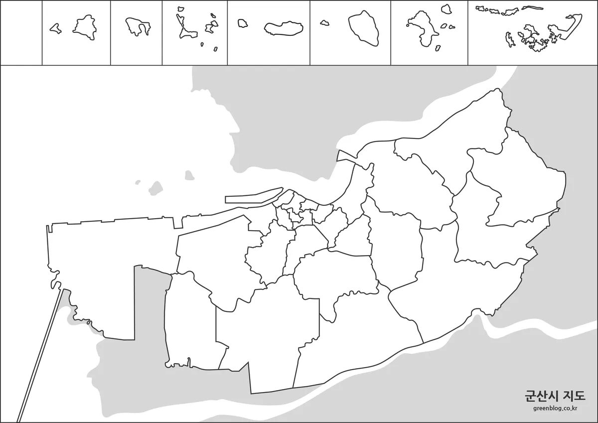 선만 표시된 전북특별자치도 군산시 지도 편집용 이미지