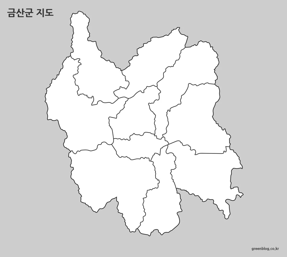 금산군 윤곽선 지도 경계선만 표시된 이미지