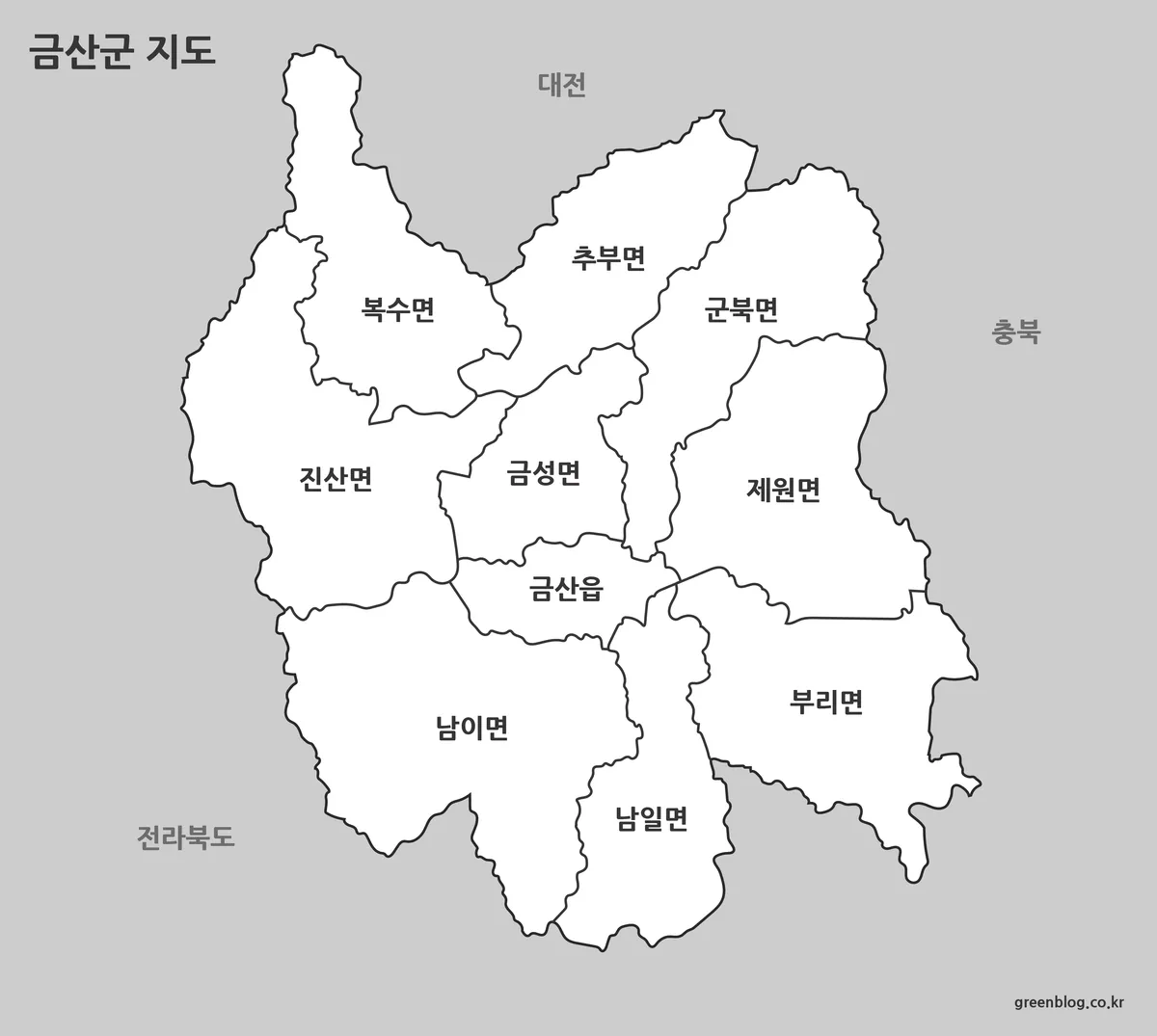 금산군 흑백 지도 출력용 이미지