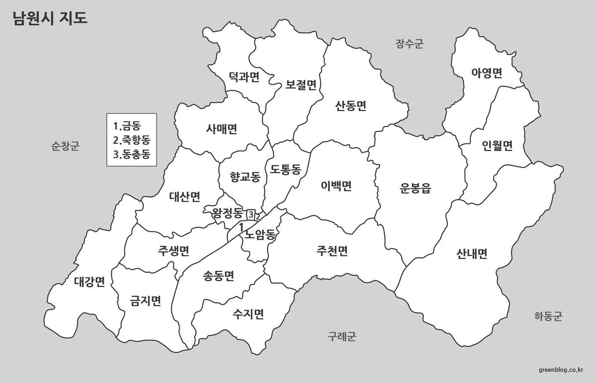 남원시 지도 흑백 인쇄용 지도 이미지